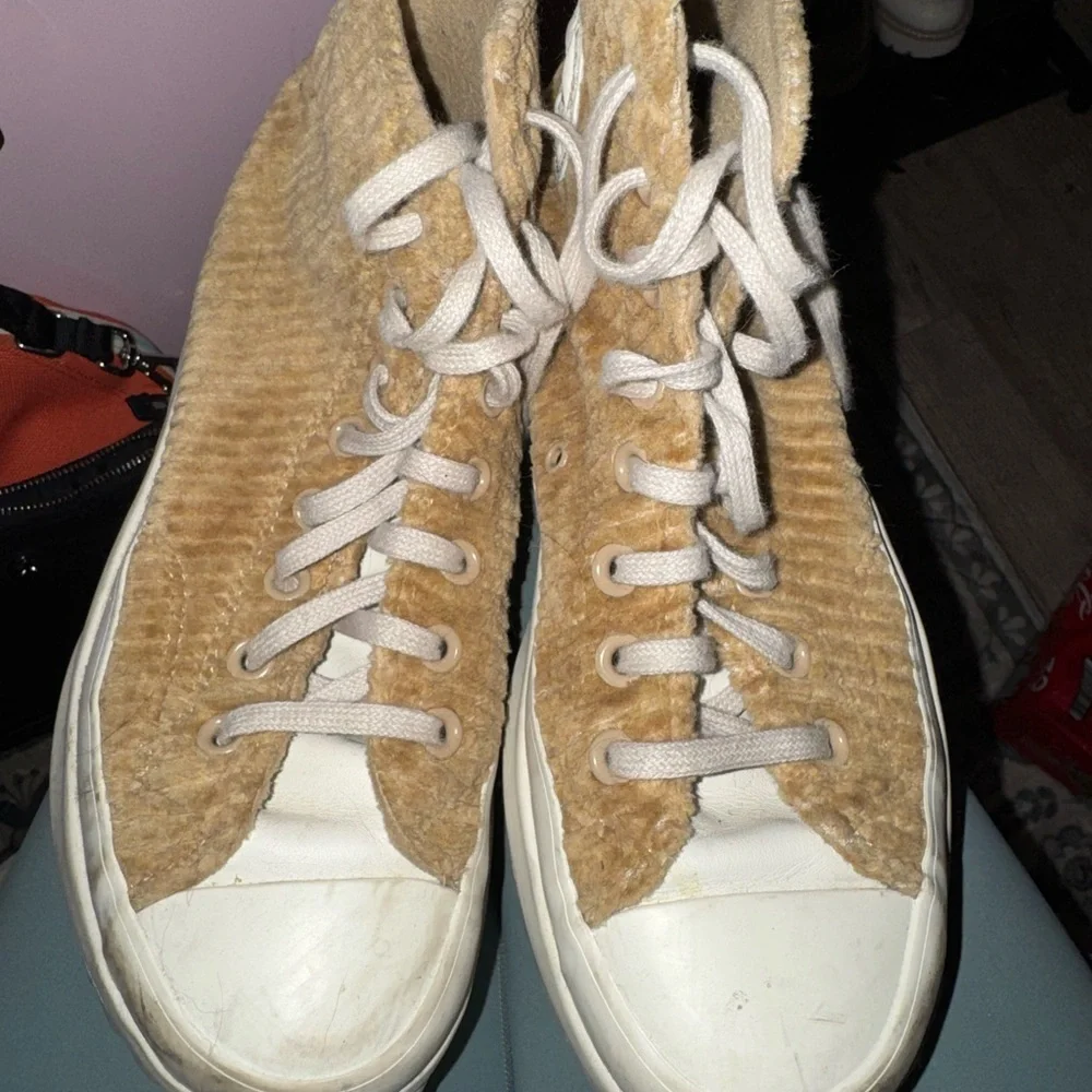Tan High-Top Sneakers with White Soles